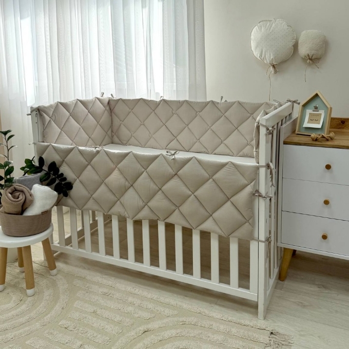 Protectie laterala pentru patut bebe din 4 piese, cappuccino (1)